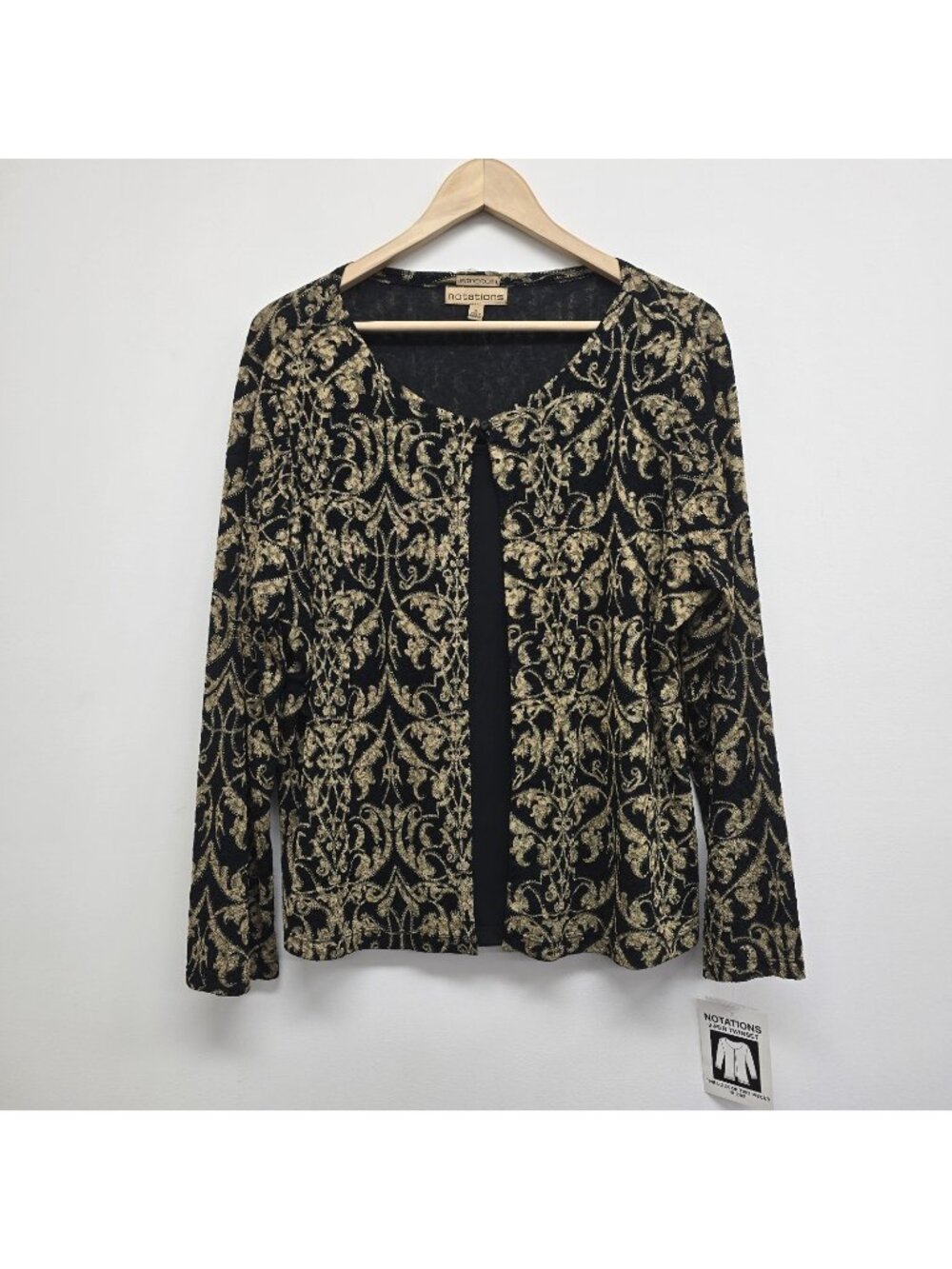 NWT Notations Layered Look Blouse Top Size XL Gold Metallic Floral Damask Scroll
